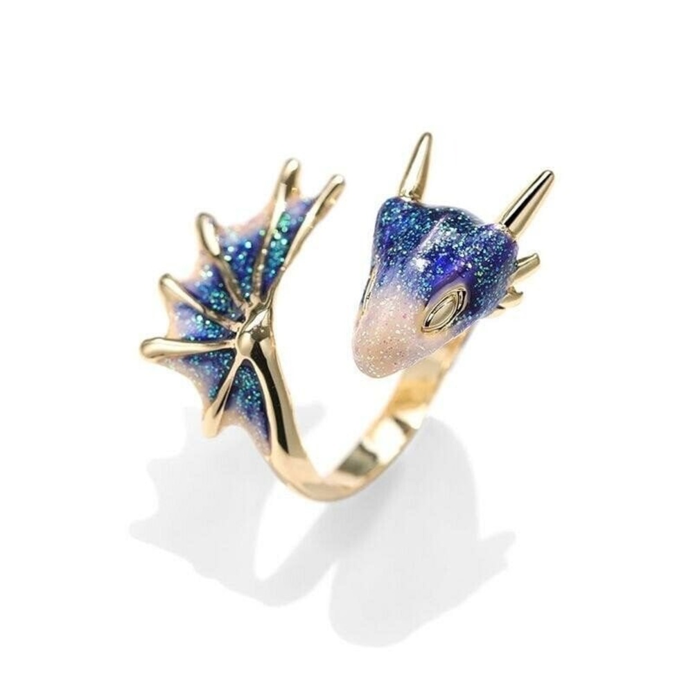 ✨3/$38 New Drip Glaze Glitter Blue Lucky Dragon Adjustable Statement Ring - Picture 5 of 14